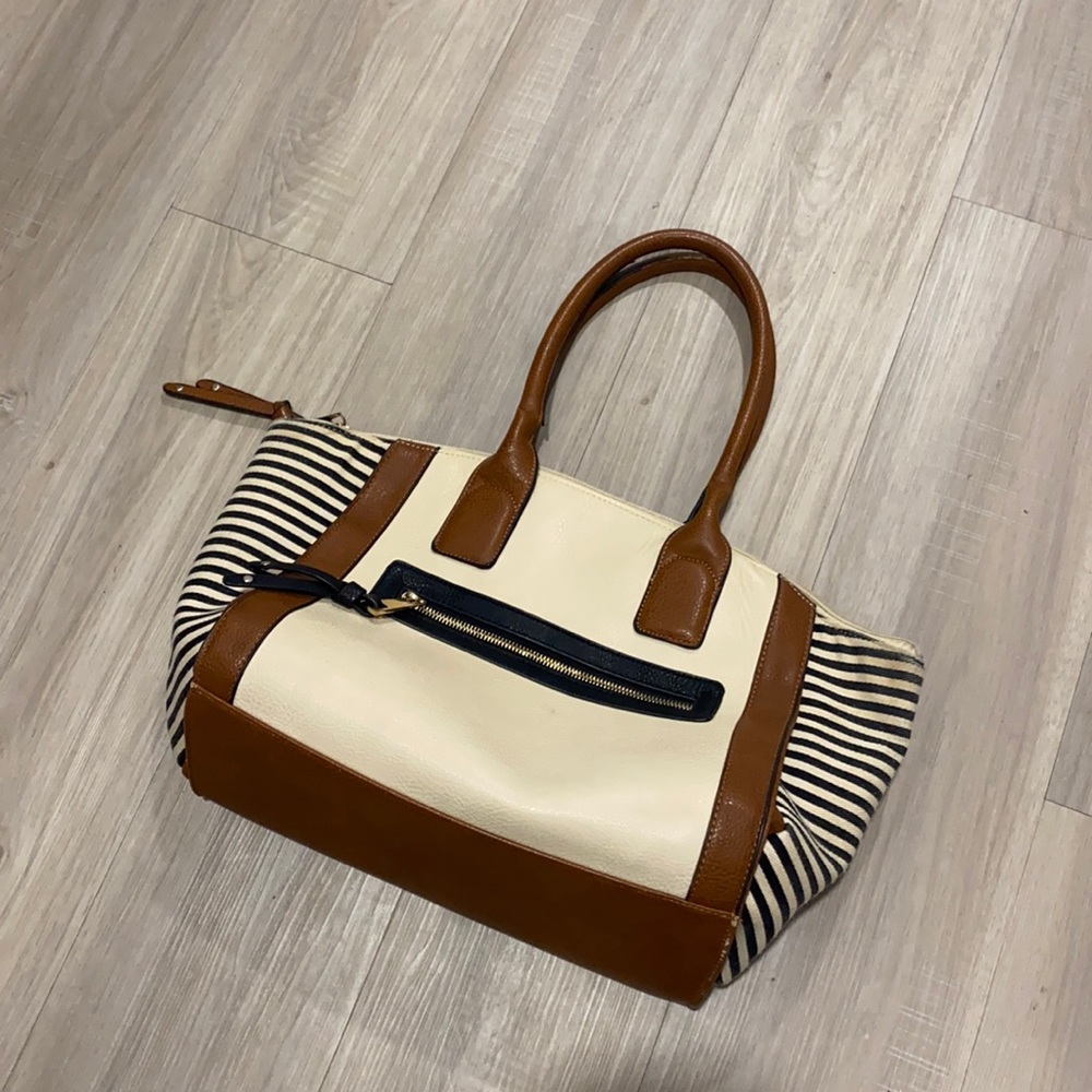 Navy striped handbag